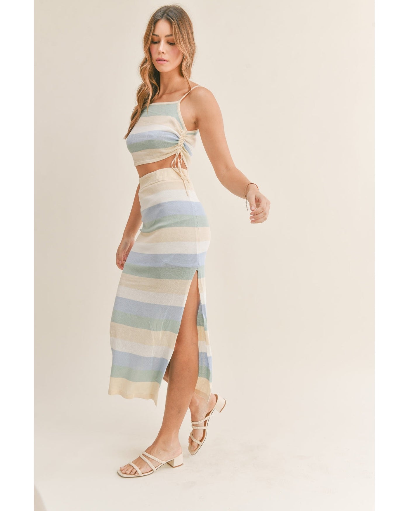 Striped Knit Cami and Midi Skirt Set