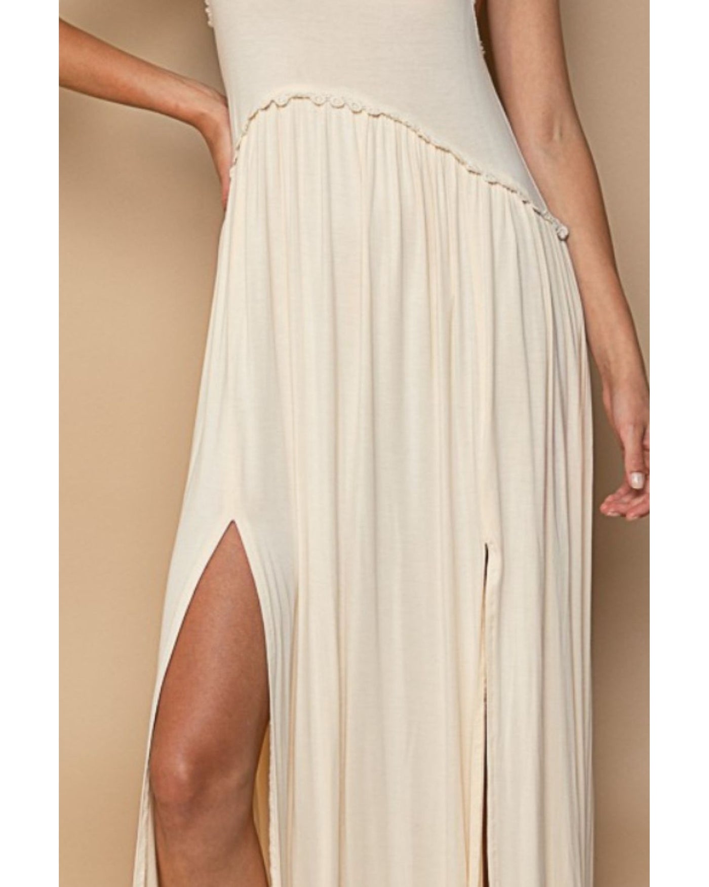 Sleeveless Back Zipper Front Slit Maxi Dress