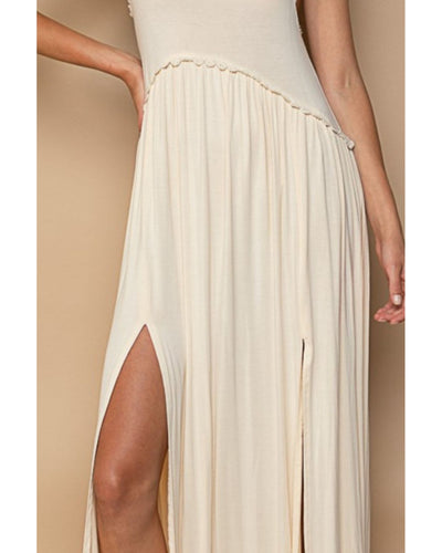 Sleeveless Back Zipper Front Slit Maxi Dress