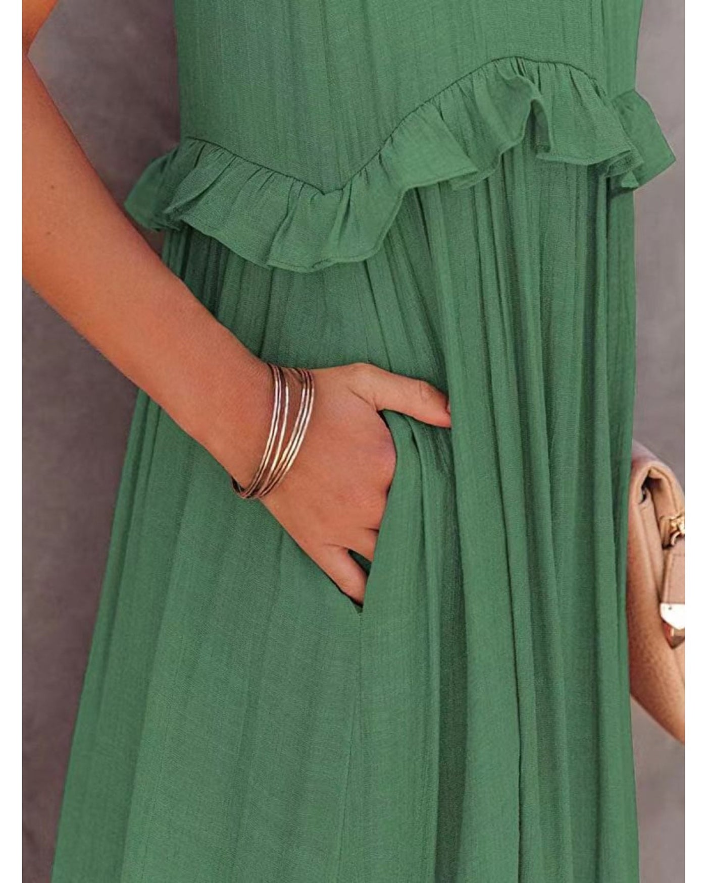 Ruffled Sleeveless Tiered Maxi Dress with Pockets