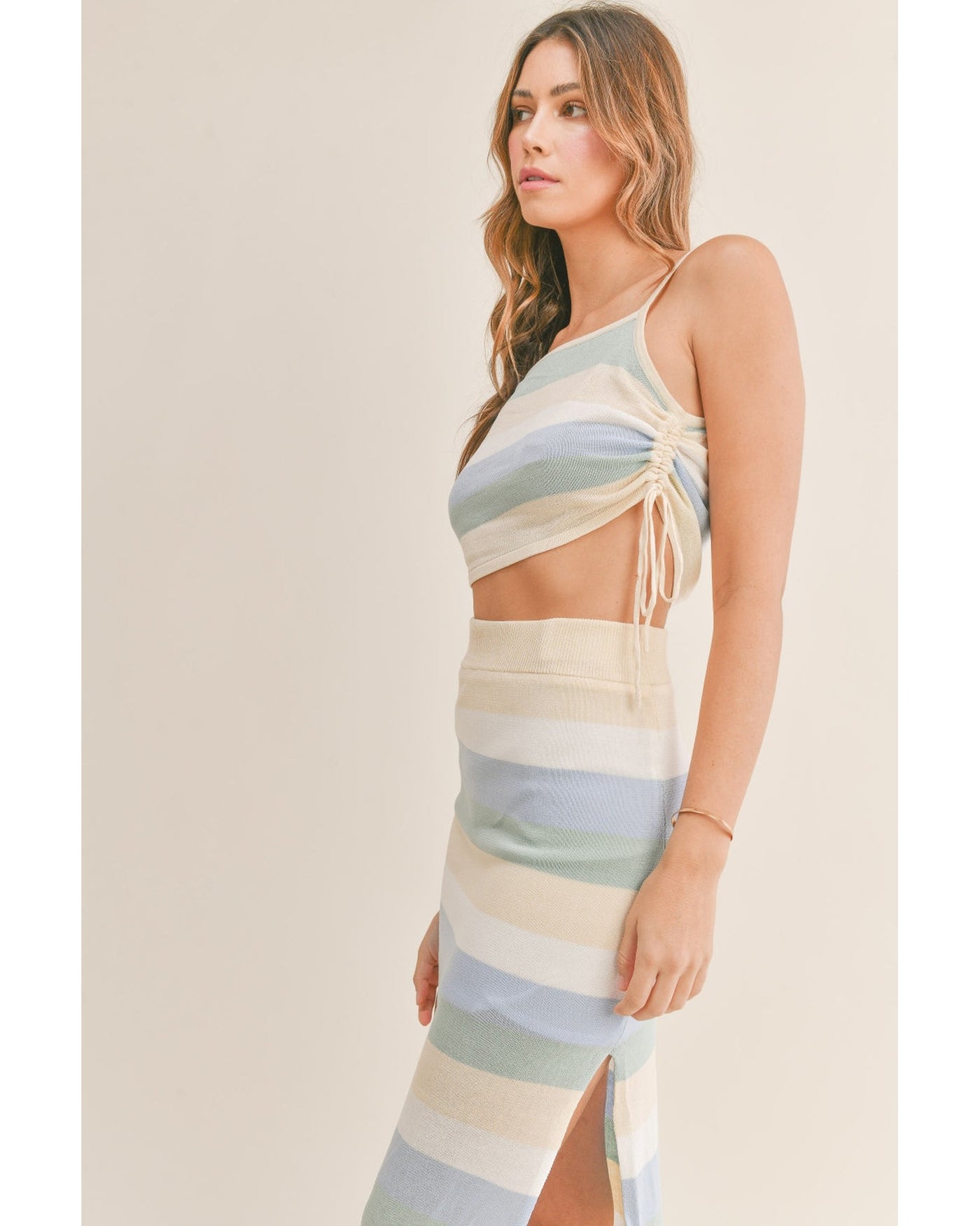 Striped Knit Cami and Midi Skirt Set