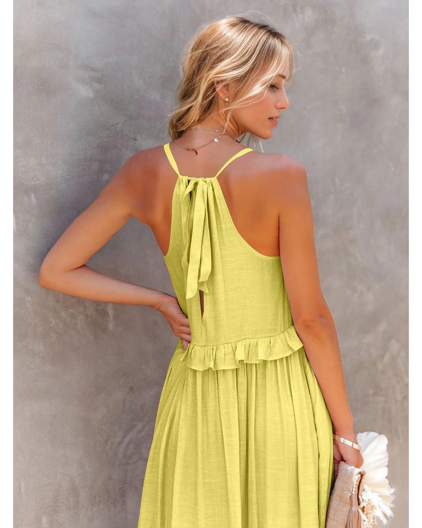 Ruffled Sleeveless Tiered Maxi Dress with Pockets