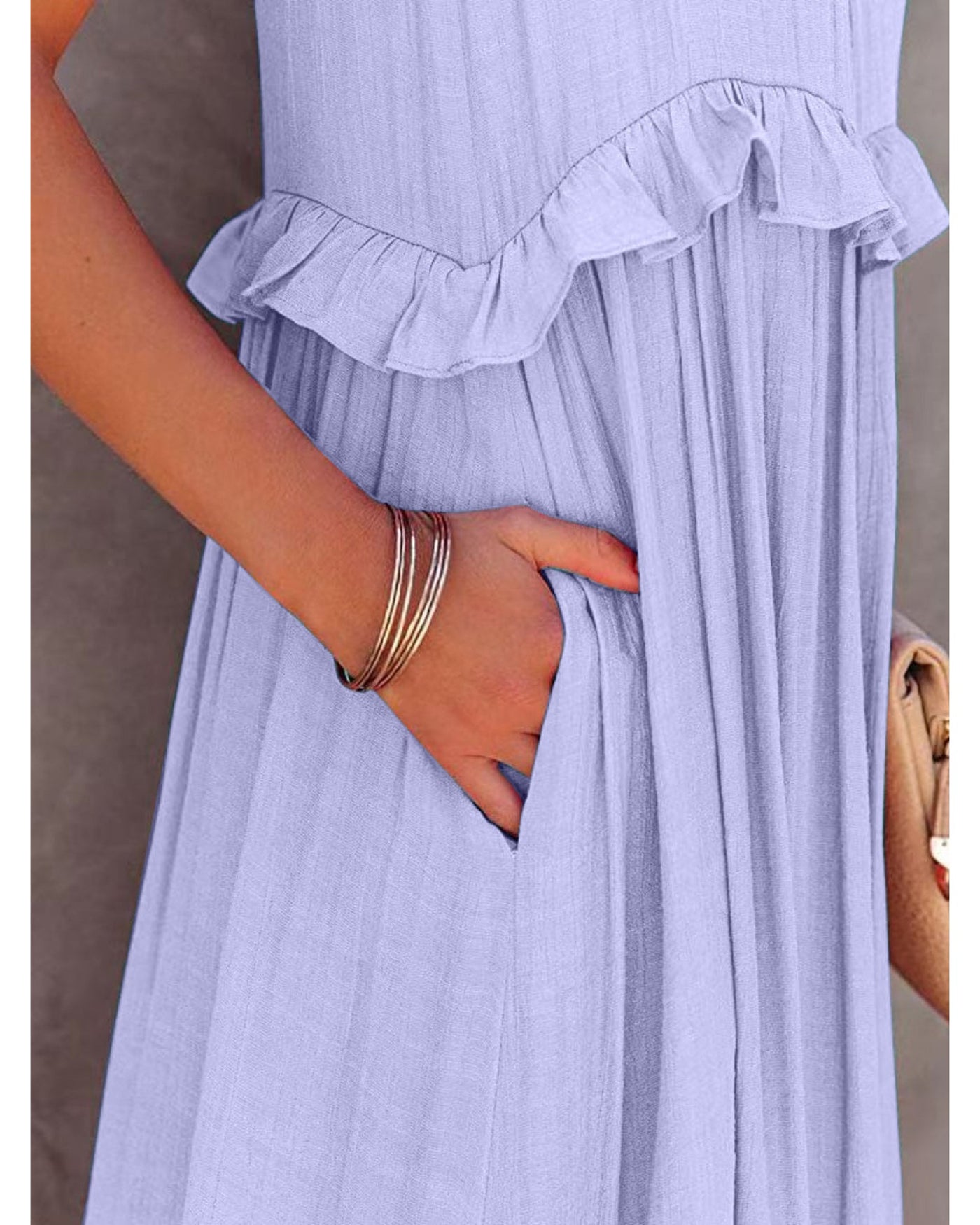 Ruffled Sleeveless Tiered Maxi Dress with Pockets