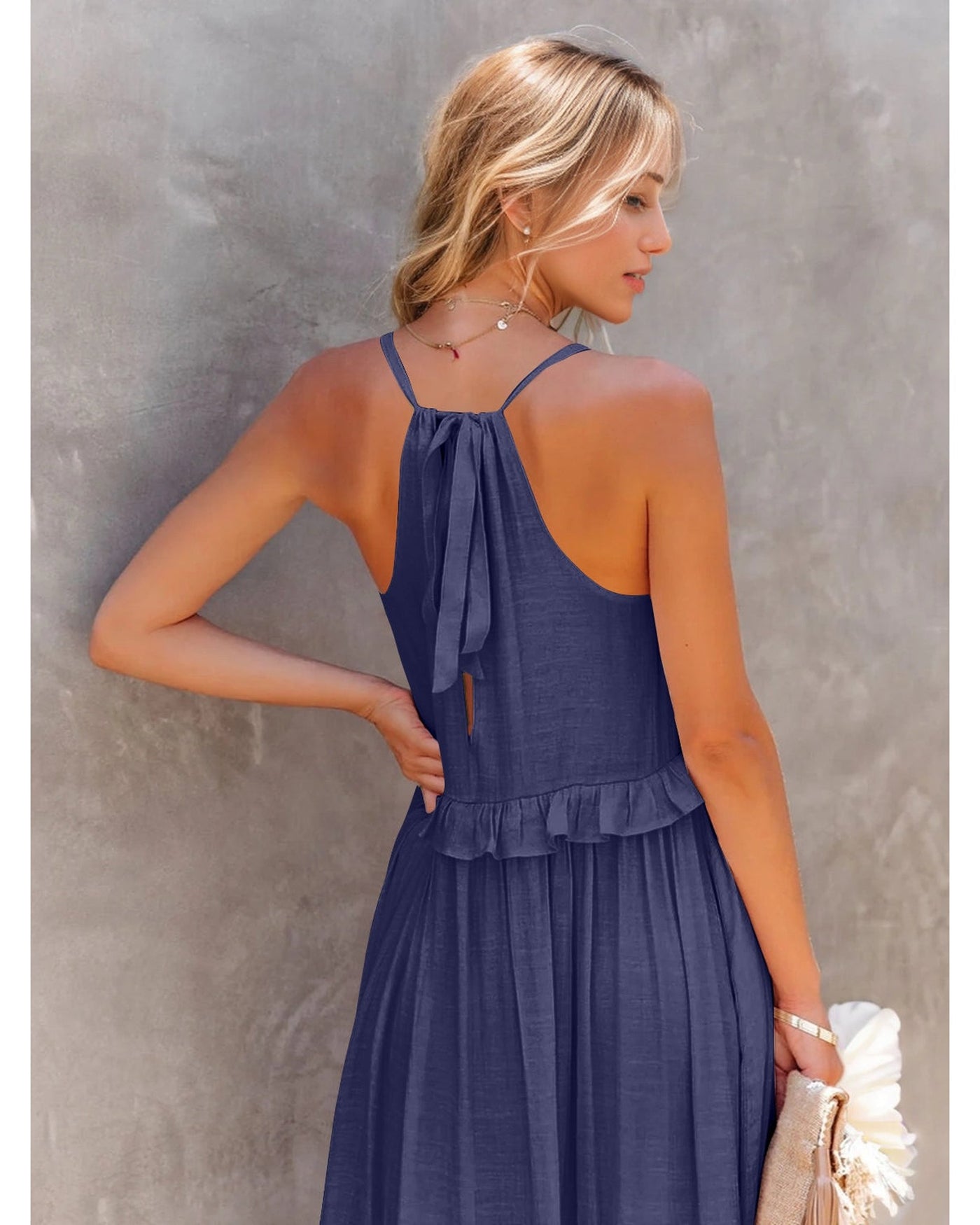 Ruffled Sleeveless Tiered Maxi Dress with Pockets