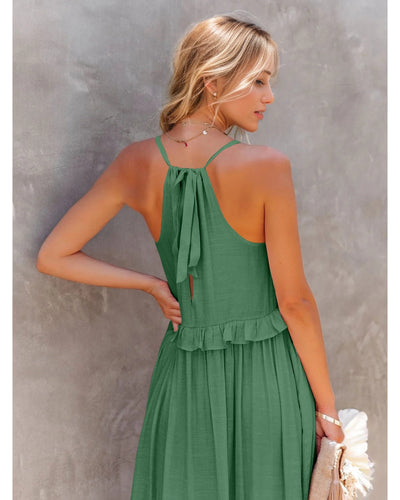 Ruffled Sleeveless Tiered Maxi Dress with Pockets