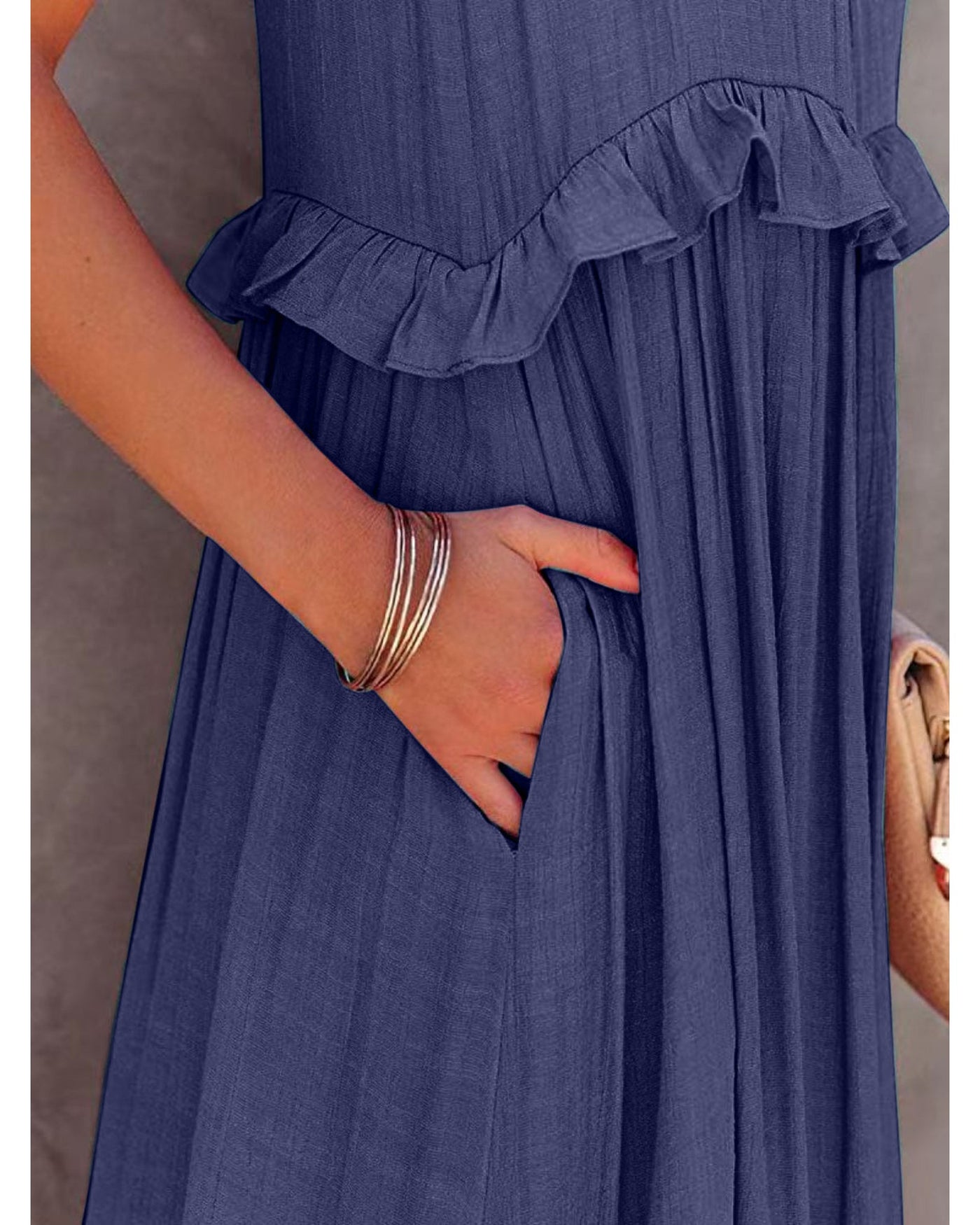 Ruffled Sleeveless Tiered Maxi Dress with Pockets