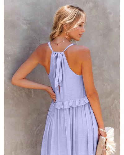 Ruffled Sleeveless Tiered Maxi Dress with Pockets