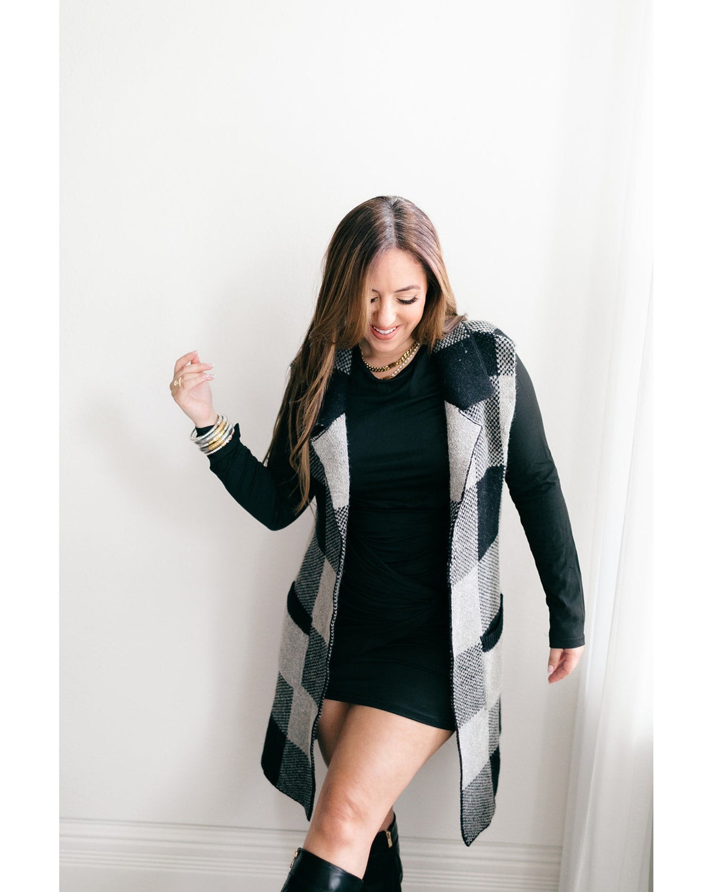 Plaid Lapel Collar Sleeveless Cardigan