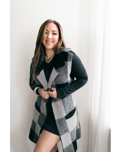 Plaid Lapel Collar Sleeveless Cardigan