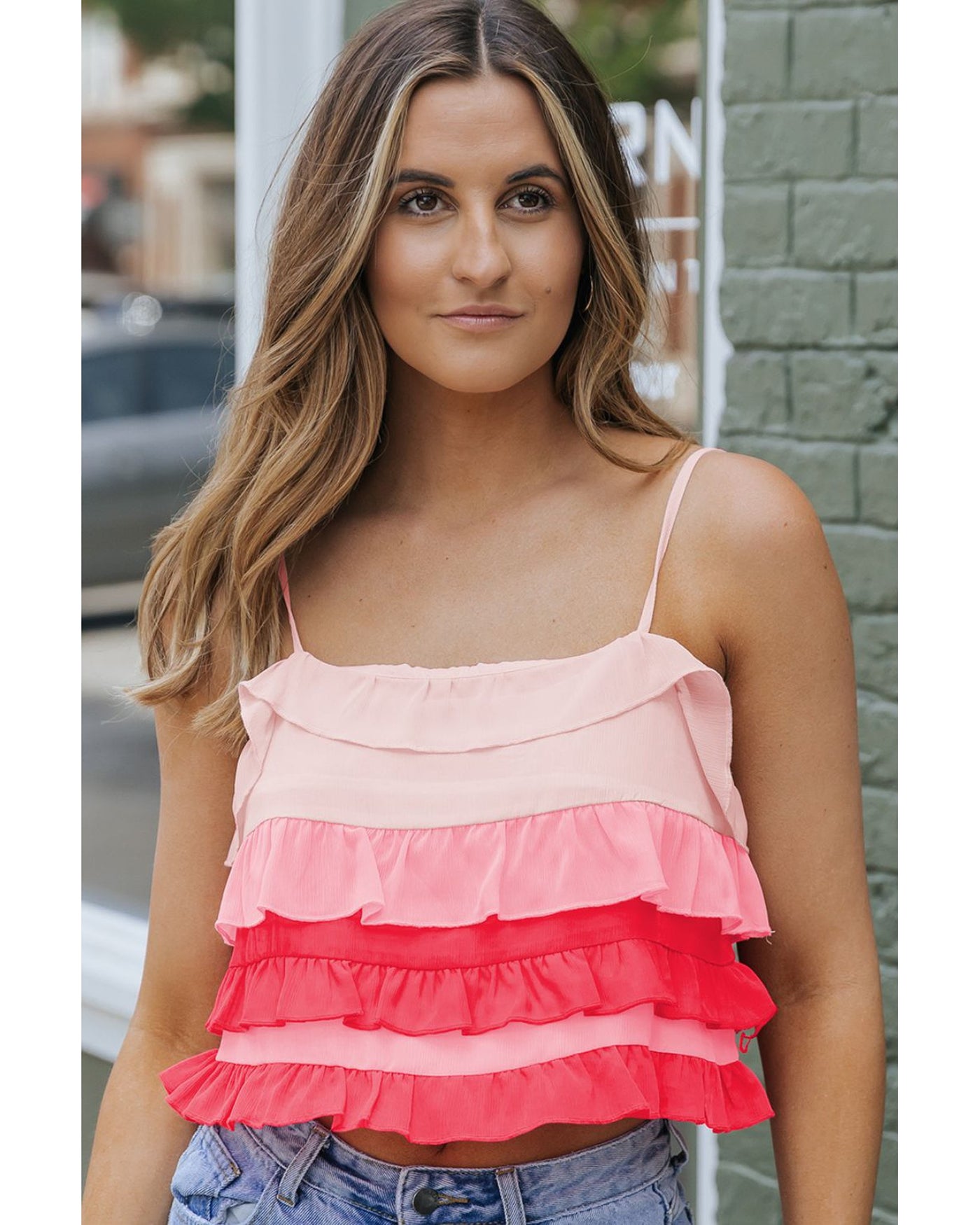 Color Block Ruffled Tie Back Cami