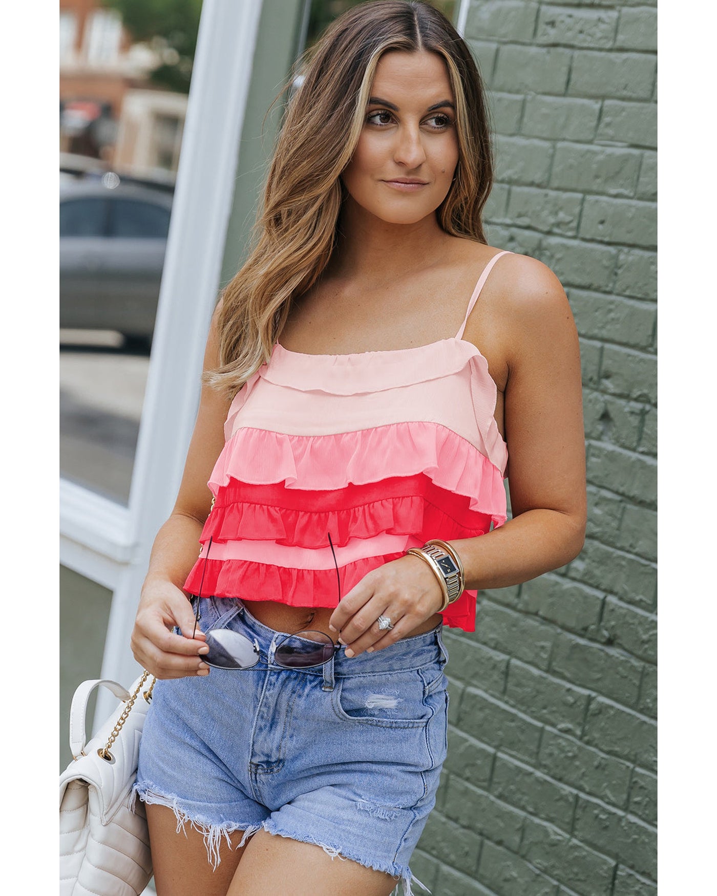 Color Block Ruffled Tie Back Cami