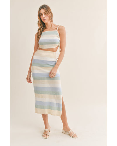 Striped Knit Cami and Midi Skirt Set