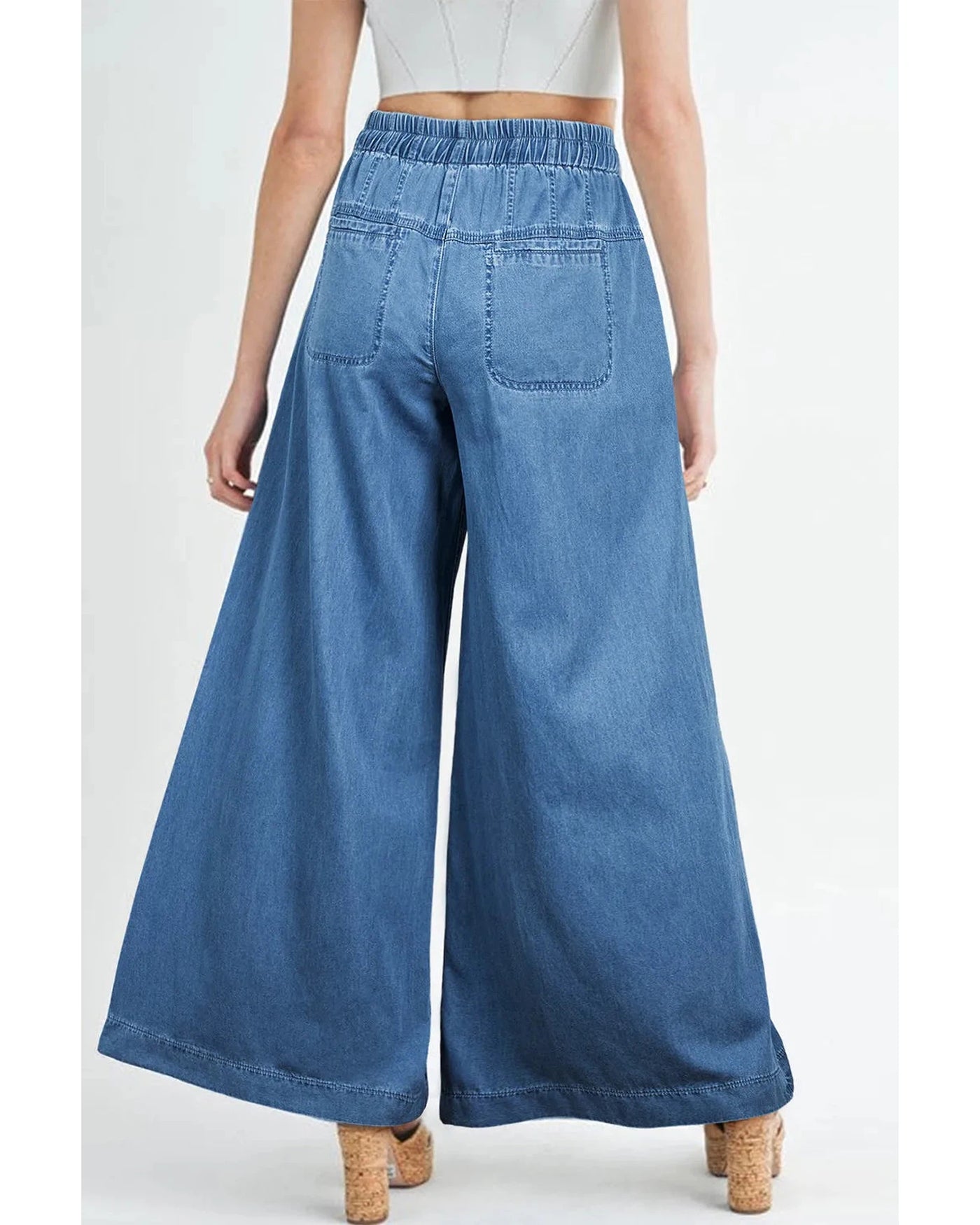 Drawstring Elastic Waist Wide Leg Jeans