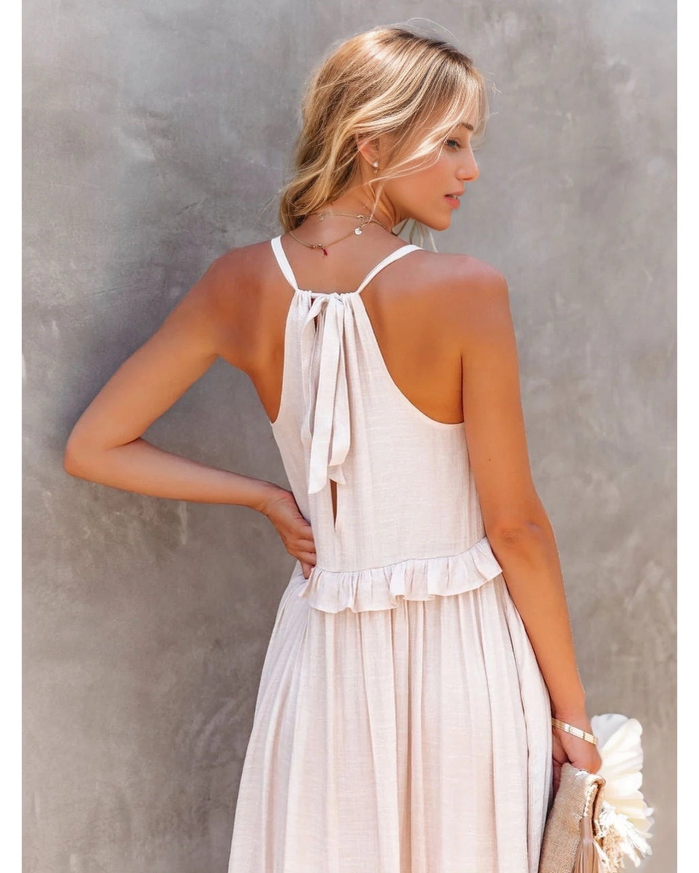 Ruffled Sleeveless Tiered Maxi Dress with Pockets