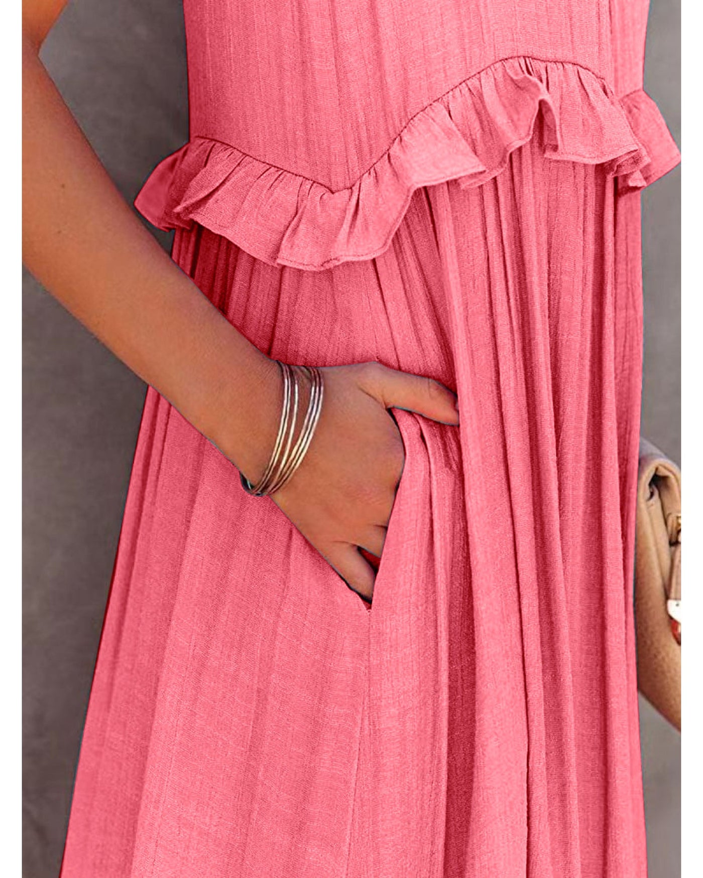 Ruffled Sleeveless Tiered Maxi Dress with Pockets