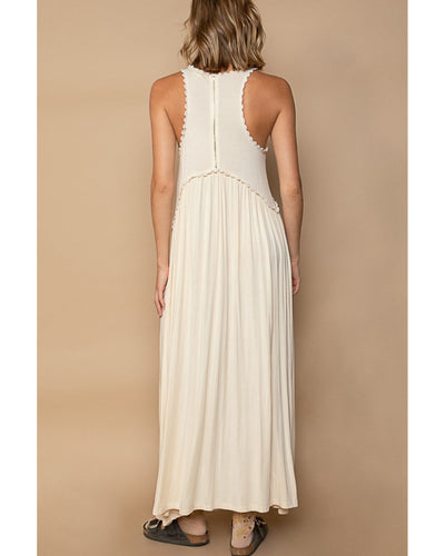 Sleeveless Back Zipper Front Slit Maxi Dress