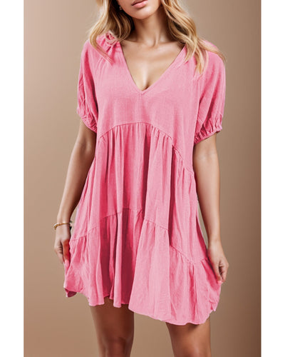 Tiered V-Neck Short Sleeve Dress