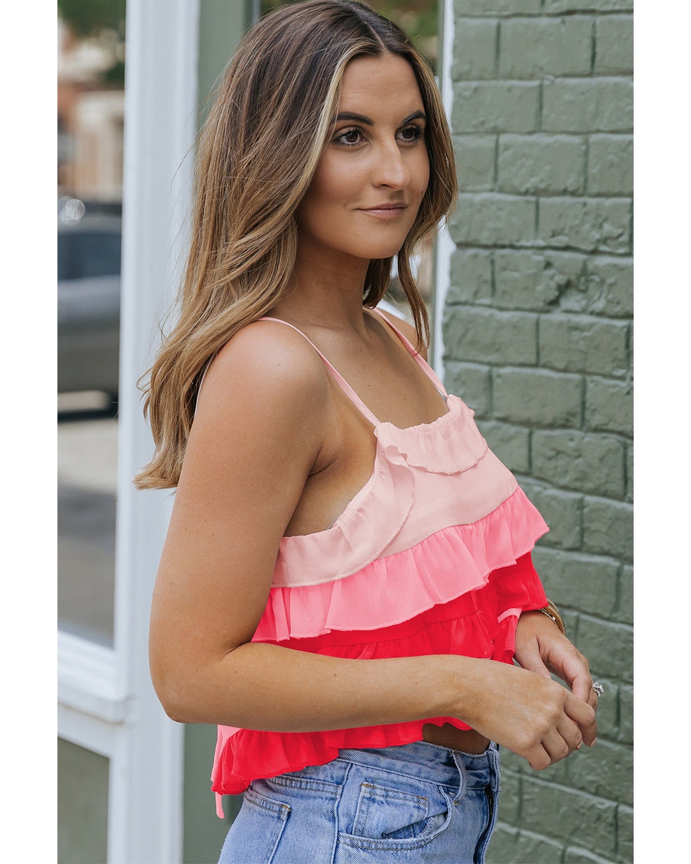 Color Block Ruffled Tie Back Cami