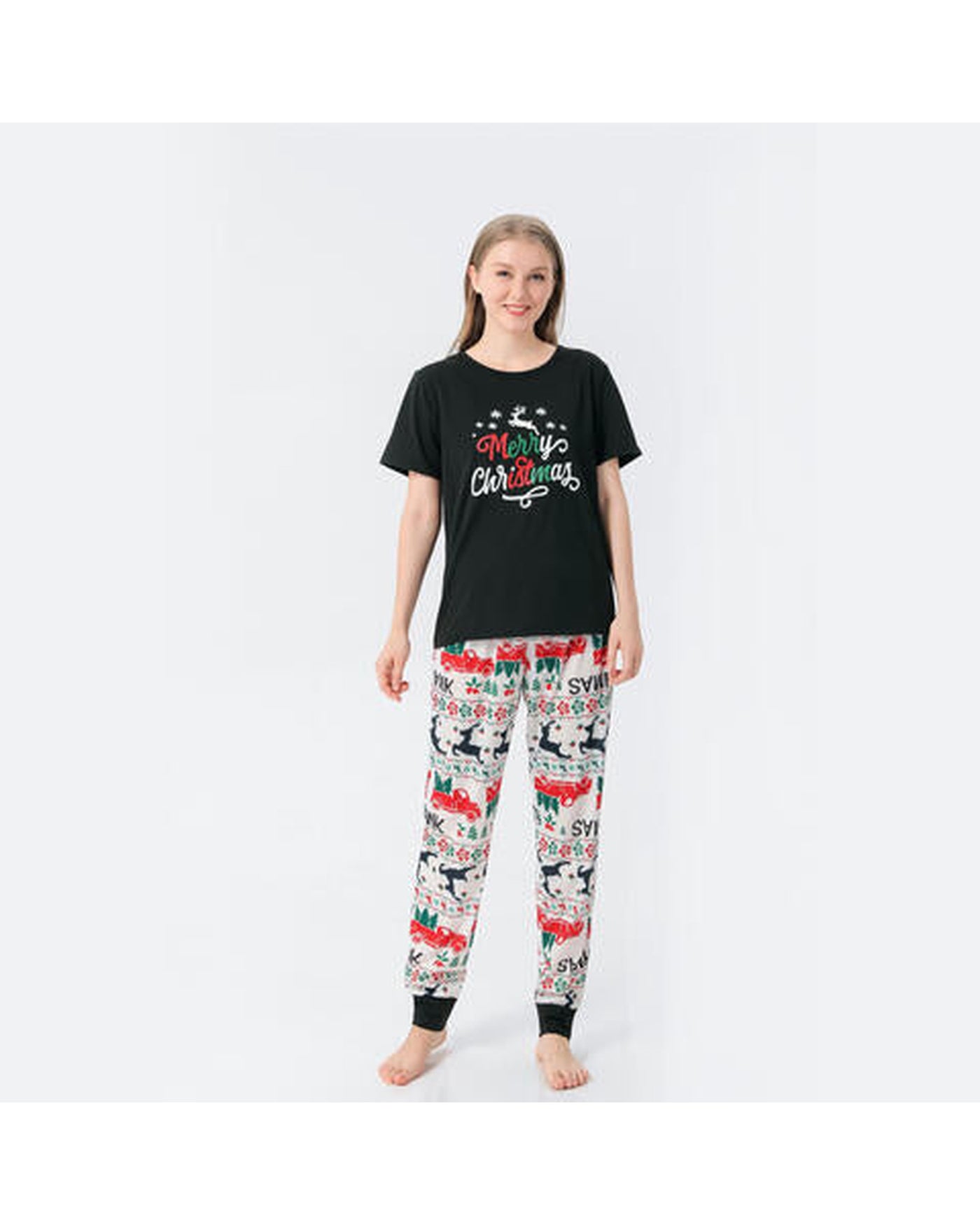 Women MERRY CHRISTMAS Graphic Top and Printed Pants Set