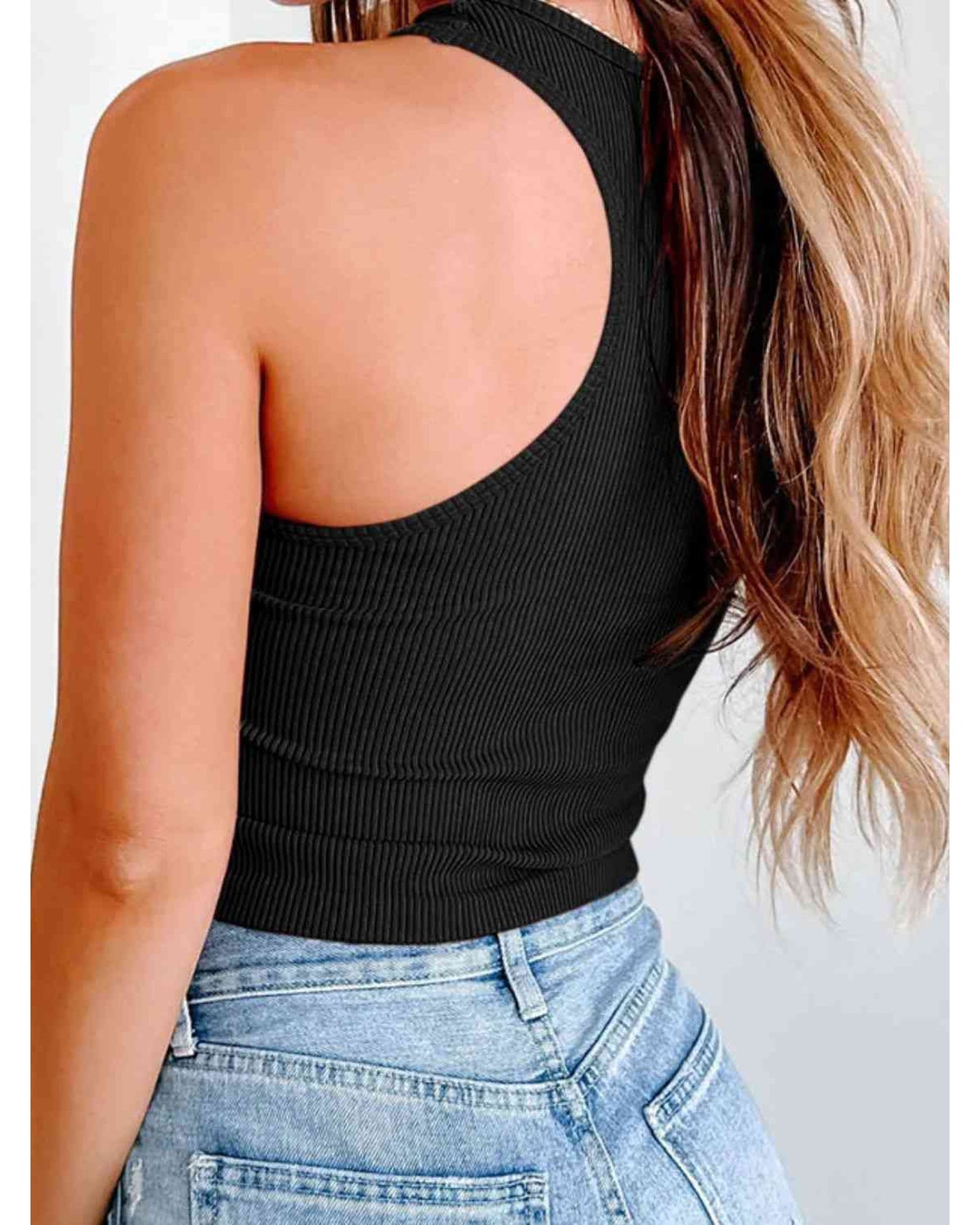 Ribbed Round Neck Cropped Tank