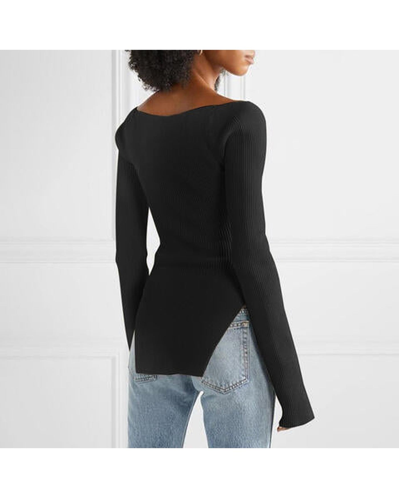 Sweetheart Neck Long Sleeve Knit Top